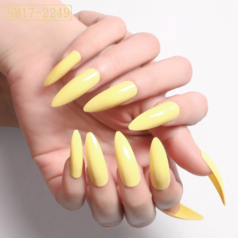 Long Pointed Solid Color Almond False Nails – Salon-Style Finger Patches