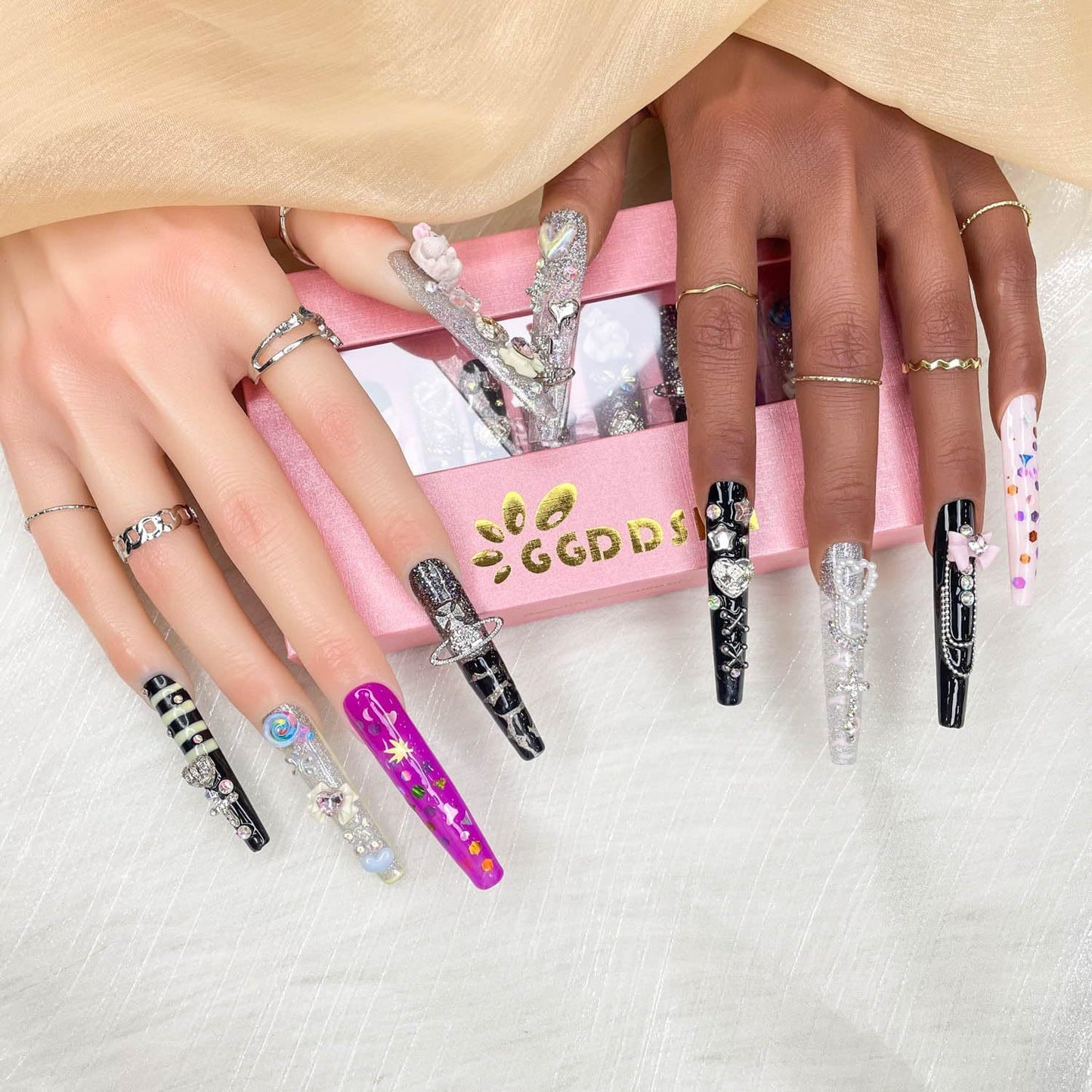 GGDDSHA 3D Flower French Tip Press-On Nails – Handmade Summer Acrylic Set