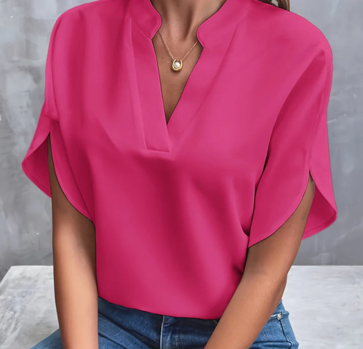 Women's Summer V-Neck Chiffon Blouse – Short Sleeve Casual Shirt