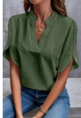 Women's Summer V-Neck Chiffon Blouse – Short Sleeve Casual Shirt