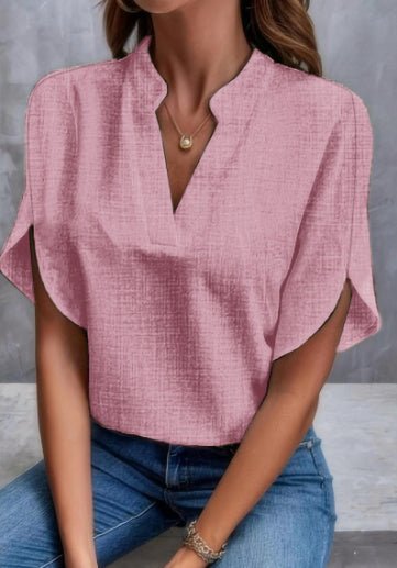 Women's Summer V-Neck Chiffon Blouse – Short Sleeve Casual Shirt