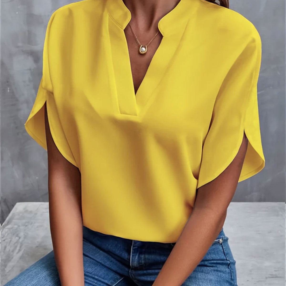 Women's Summer V-Neck Chiffon Blouse – Short Sleeve Casual Shirt