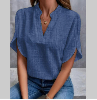 Women's Summer V-Neck Chiffon Blouse – Short Sleeve Casual Shirt