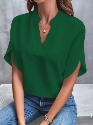 Women's Summer V-Neck Chiffon Blouse – Short Sleeve Casual Shirt