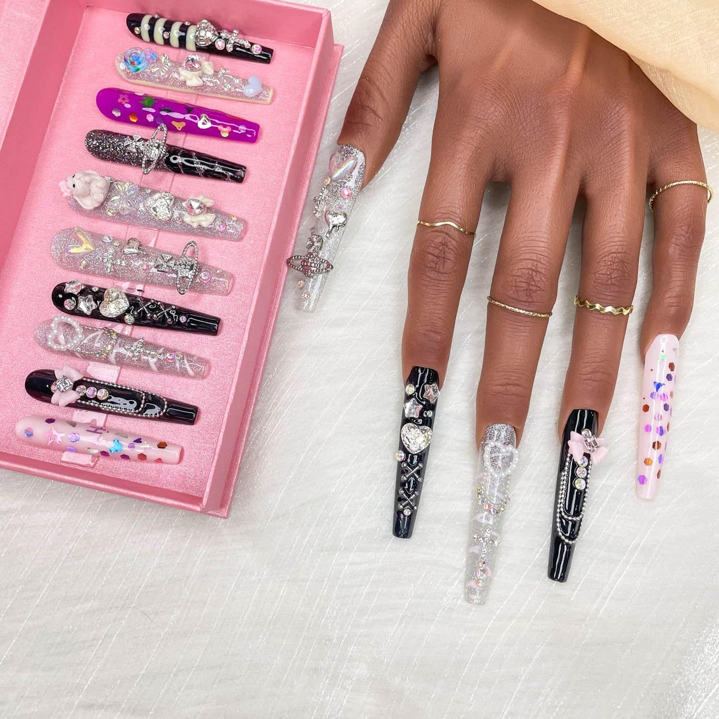 GGDDSHA 3D Flower French Tip Press-On Nails – Handmade Summer Acrylic Set