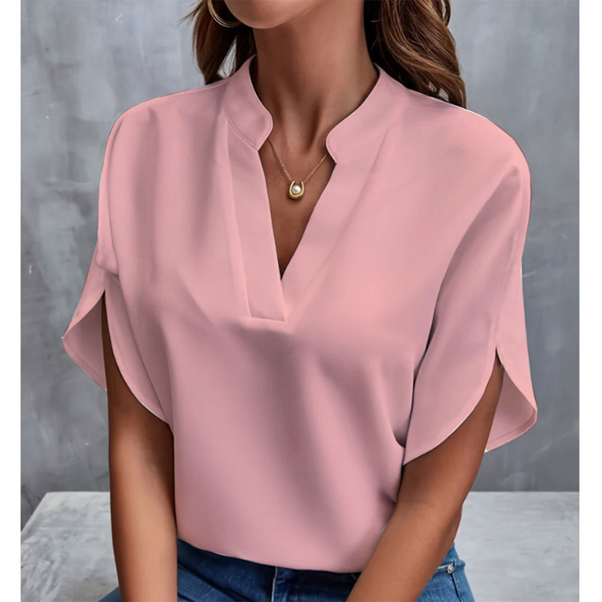 Women's Summer V-Neck Chiffon Blouse – Short Sleeve Casual Shirt