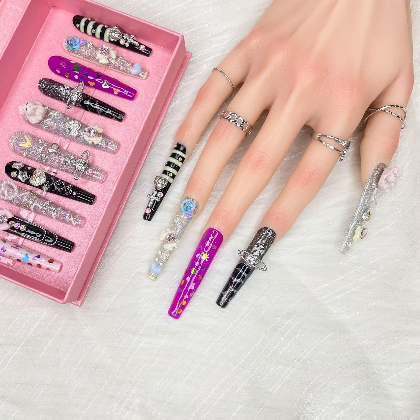 GGDDSHA 3D Flower French Tip Press-On Nails – Handmade Summer Acrylic Set
