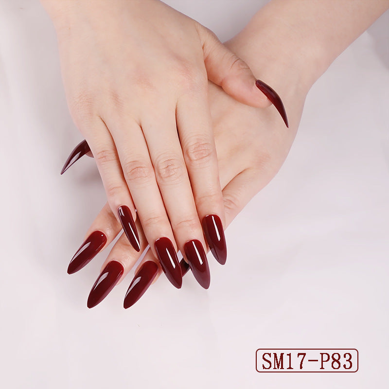 Long Pointed Solid Color Almond False Nails – Salon-Style Finger Patches