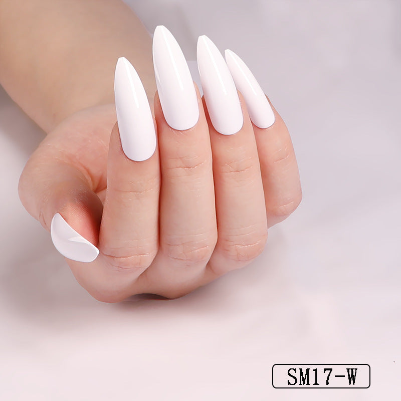 Long Pointed Solid Color Almond False Nails – Salon-Style Finger Patches