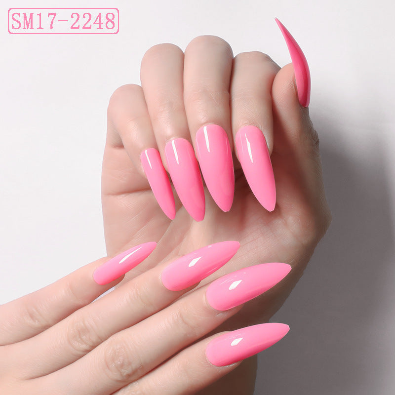 Long Pointed Solid Color Almond False Nails – Salon-Style Finger Patches