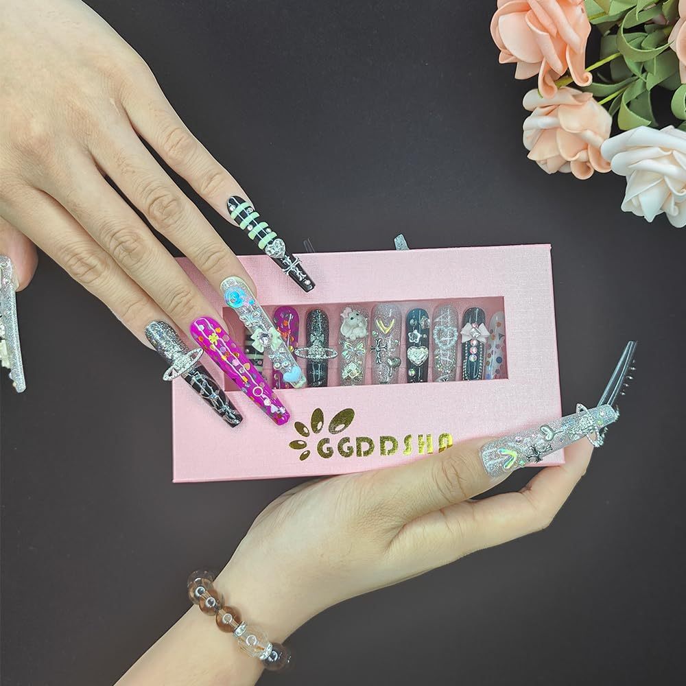 GGDDSHA 3D Flower French Tip Press-On Nails – Handmade Summer Acrylic Set