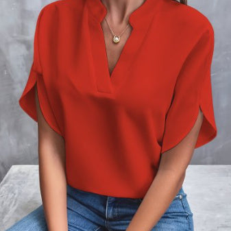 Women's Summer V-Neck Chiffon Blouse – Short Sleeve Casual Shirt